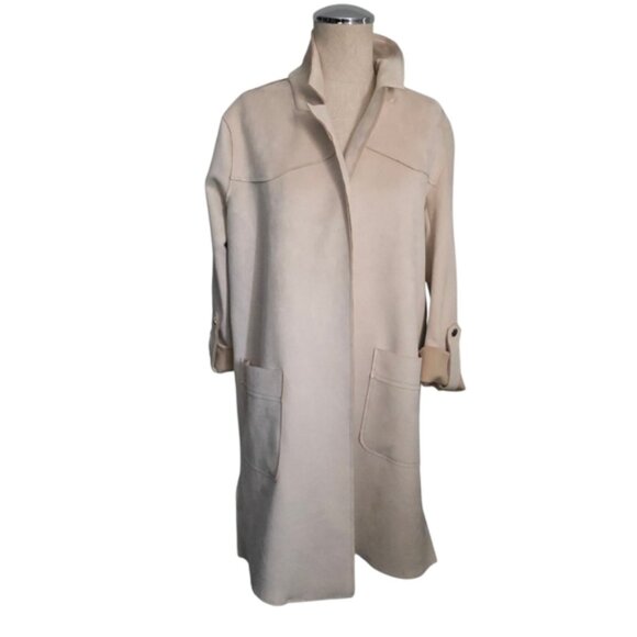 Bershka Beige Faux Suede Trench Coat Small New - Picture 8 of 12